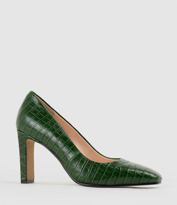 Brooklyn85 Square Toe Pump In Green Croc - Edward Meller