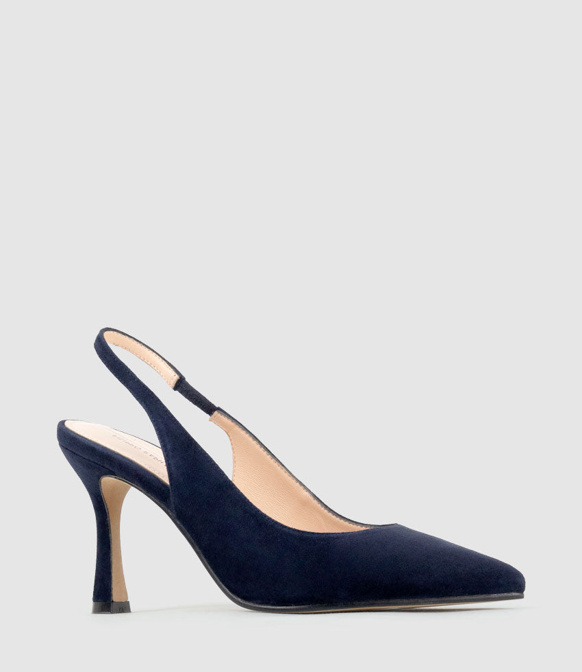 ARILLA85 Slingback Pump in Navy Suede - Edward Meller