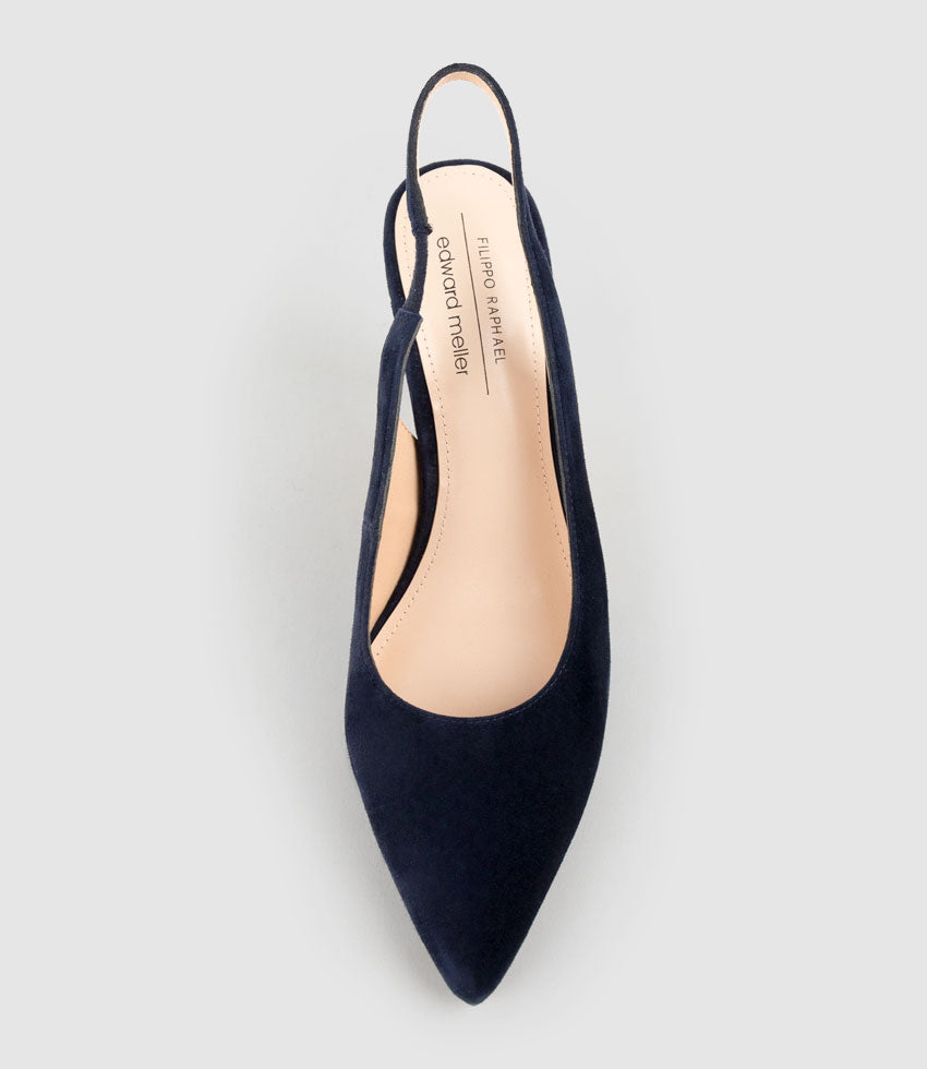 ARILLA85 Slingback Pump in Navy Suede - Edward Meller