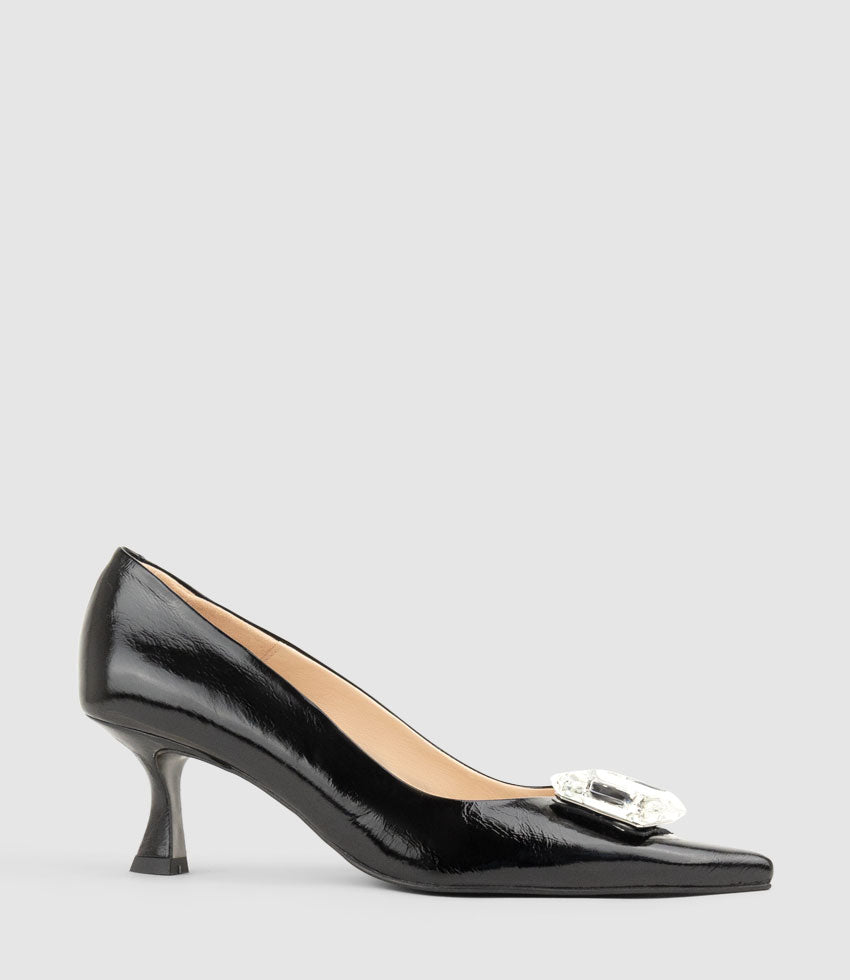 ARTIFICE60 Pump with Crystal Ornament in Black Crinkle Patent - Edward Meller