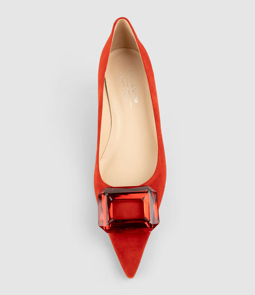 ARTIFICE60 Pump with Crystal Ornament in Red Suede - Edward Meller