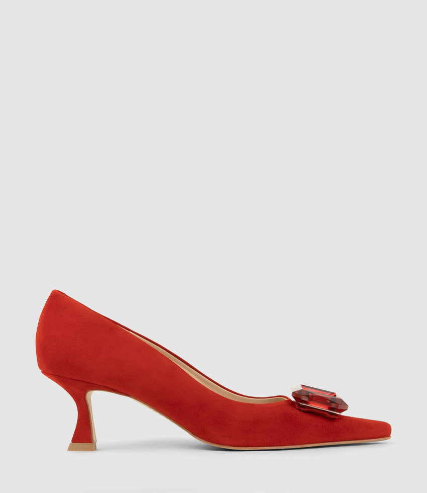 ARTIFICE60 Pump with Crystal Ornament in Red Suede - Edward Meller