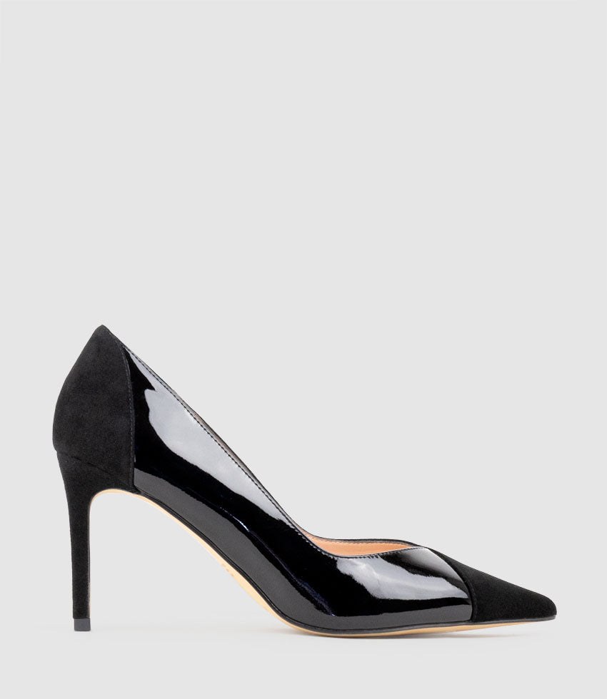 ATIYA85 Mixed Material Pump in Black Suede - Edward Meller