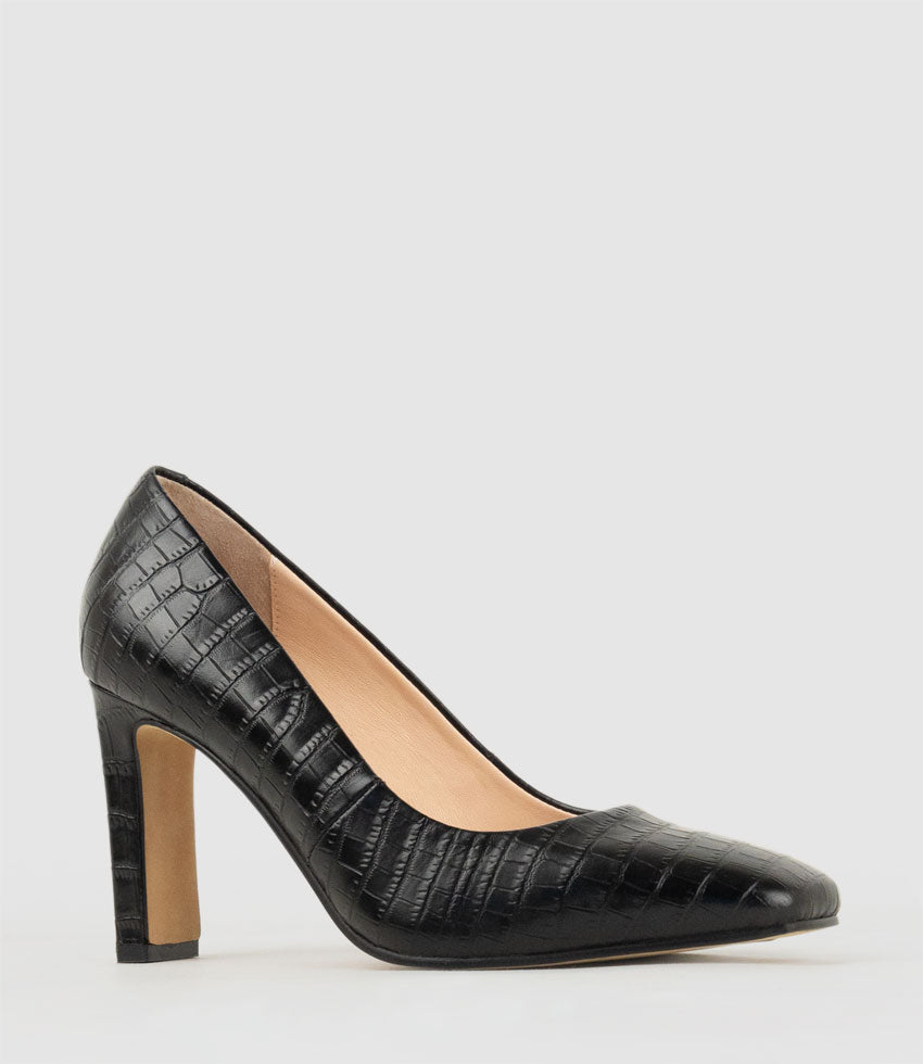 BROOKLYN85 Square Toe Pump in Black Croc - Edward Meller