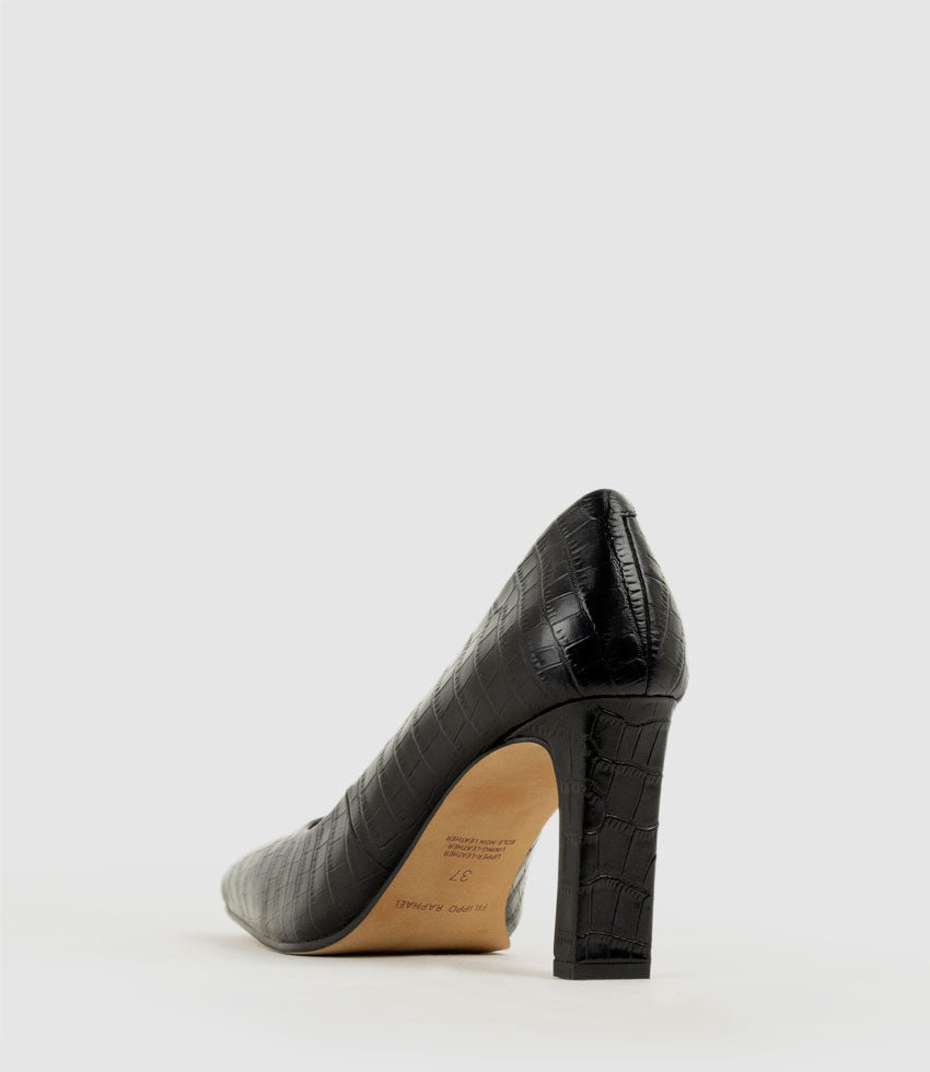 BROOKLYN85 Square Toe Pump in Black Croc - Edward Meller