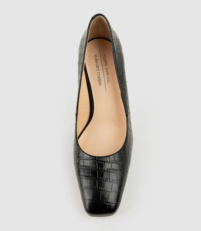 BROOKLYN85 Square Toe Pump in Black Croc - Edward Meller