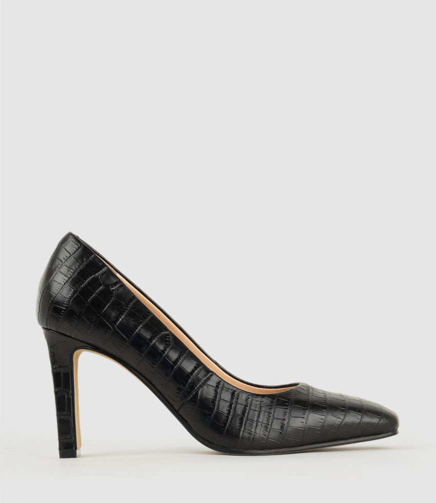 BROOKLYN85 Square Toe Pump in Black Croc - Edward Meller