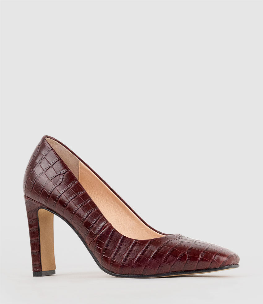 BROOKLYN85 Square Toe Pump in Bordeaux Croc - Edward Meller