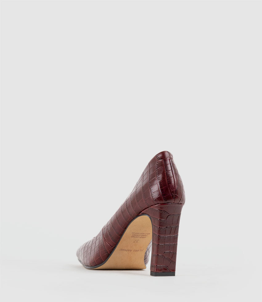 BROOKLYN85 Square Toe Pump in Bordeaux Croc - Edward Meller