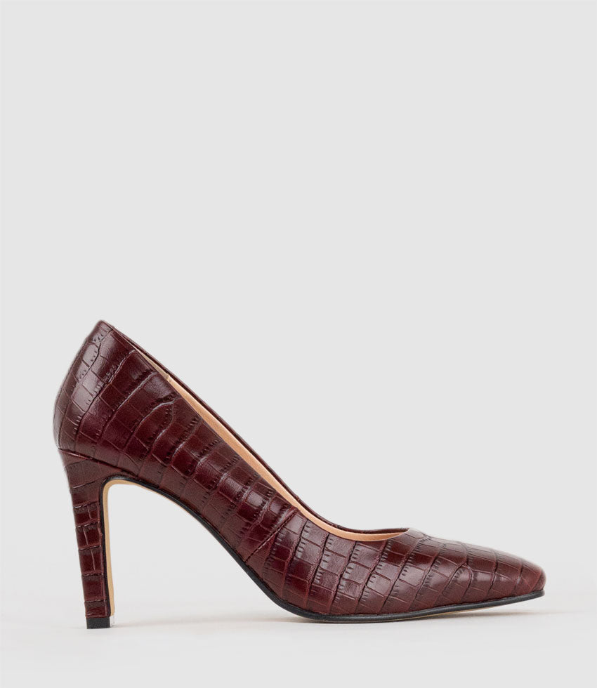 BROOKLYN85 Square Toe Pump in Bordeaux Croc - Edward Meller