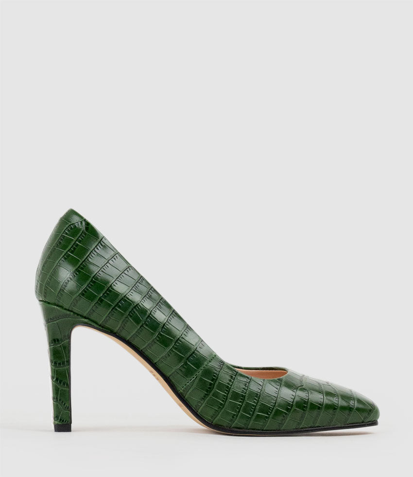 BROOKLYN85 Square Toe Pump in Green Croc - Edward Meller