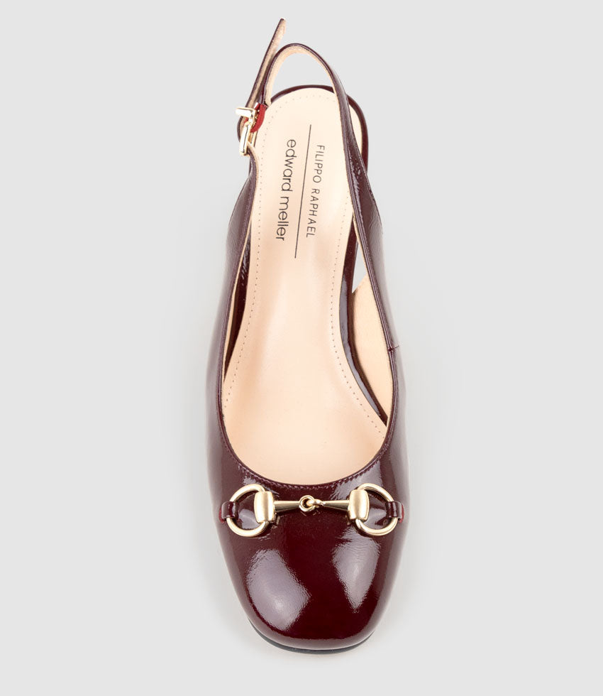 CAMILLE65 Slingback Pump with Trim in Black Cherry Crinkle Patent - Edward Meller