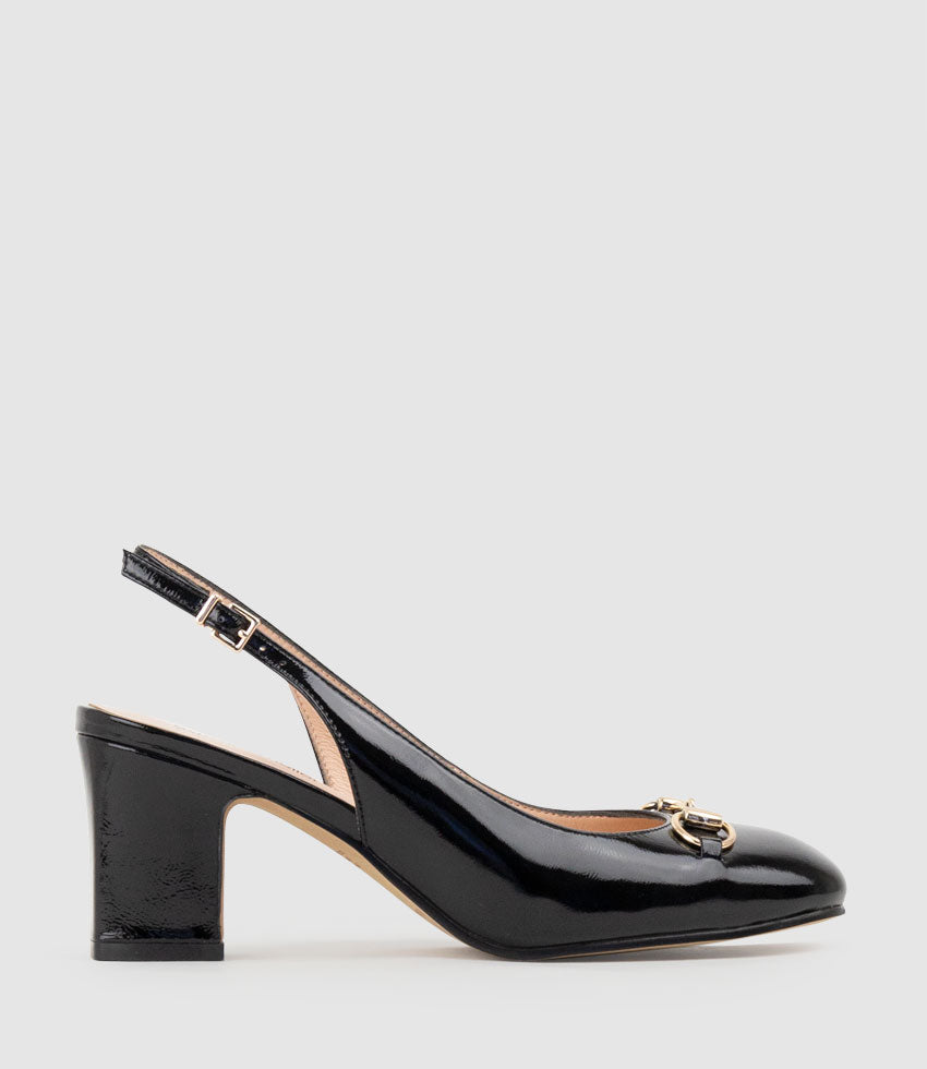 CAMILLE65 Slingback Pump with Trim in Black Crinkle Patent - Edward Meller