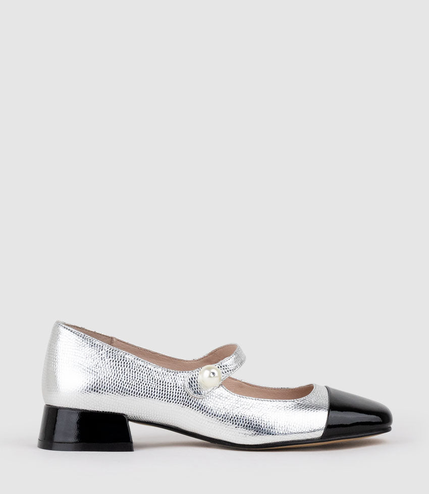 CAPULET30 Cap Toe Mary Jane in Silver Mosaic - Edward Meller