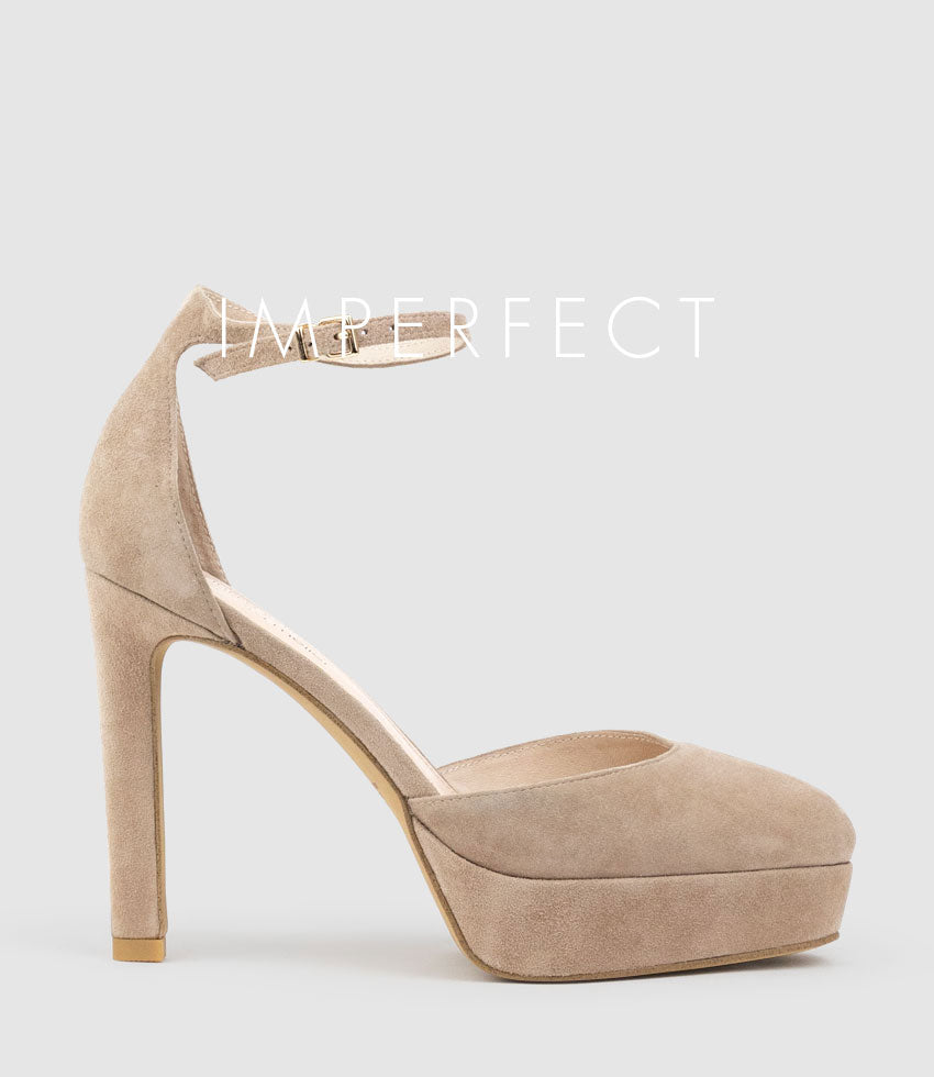 CODY110 DOrsay Platform Pump in Nude Suede