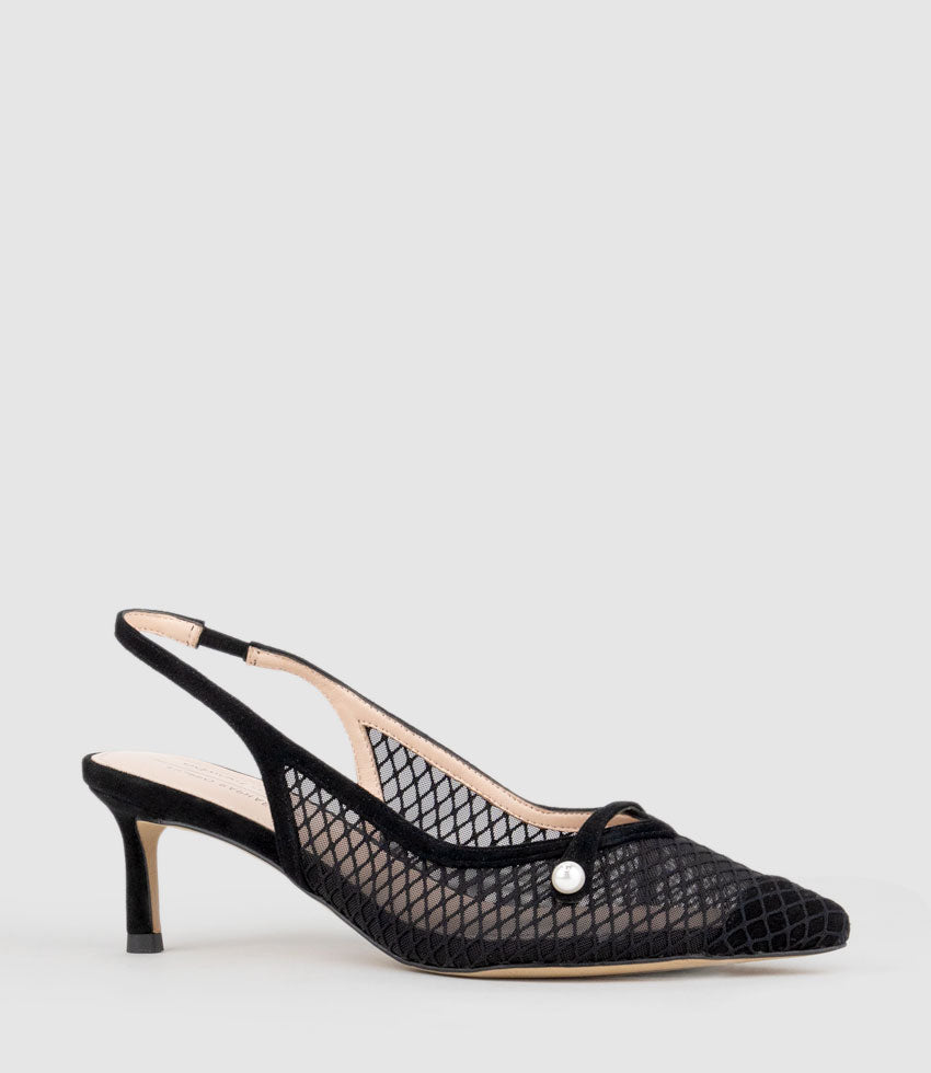 DAWN55 Mesh Slingback with Strap in Black Suede - Edward Meller