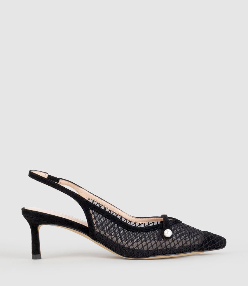 DAWN55 Mesh Slingback with Strap in Black Suede - Edward Meller