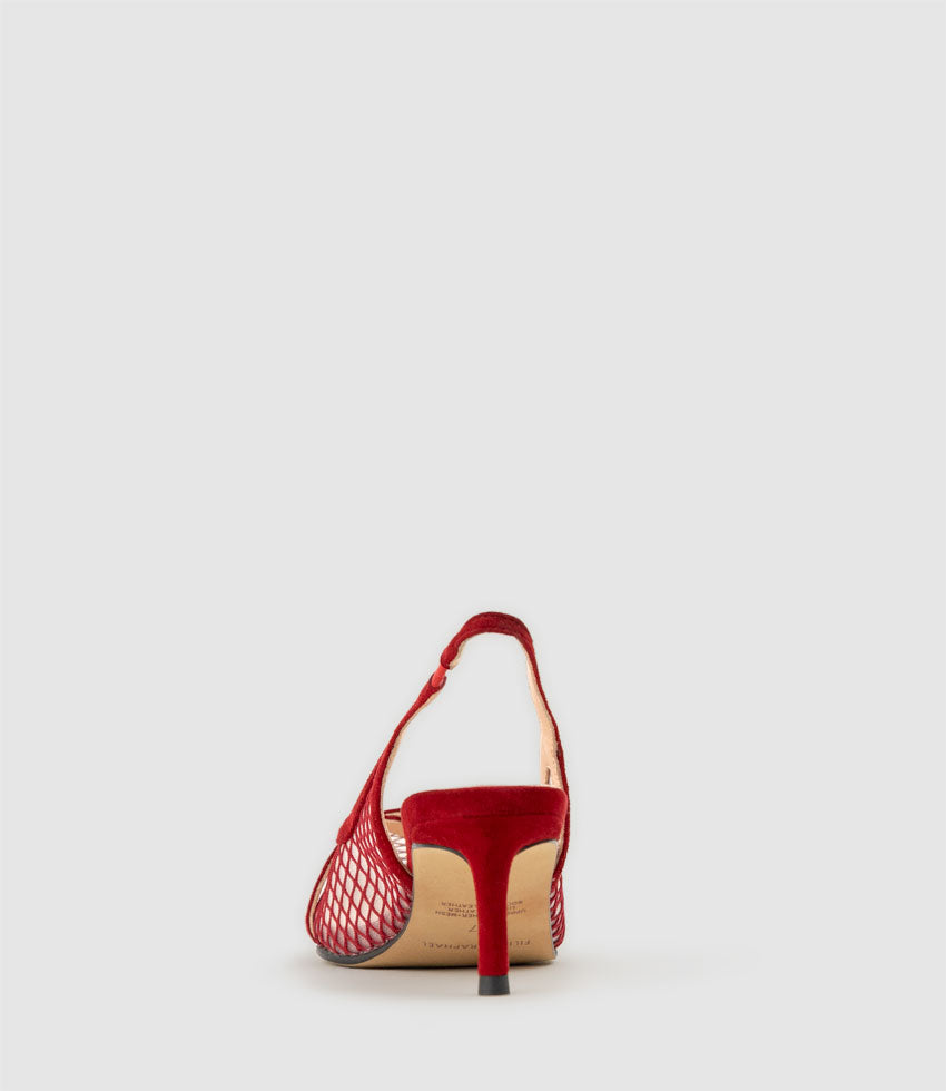 DAWN55 Mesh Slingback with Strap in Cherry Suede - Edward Meller