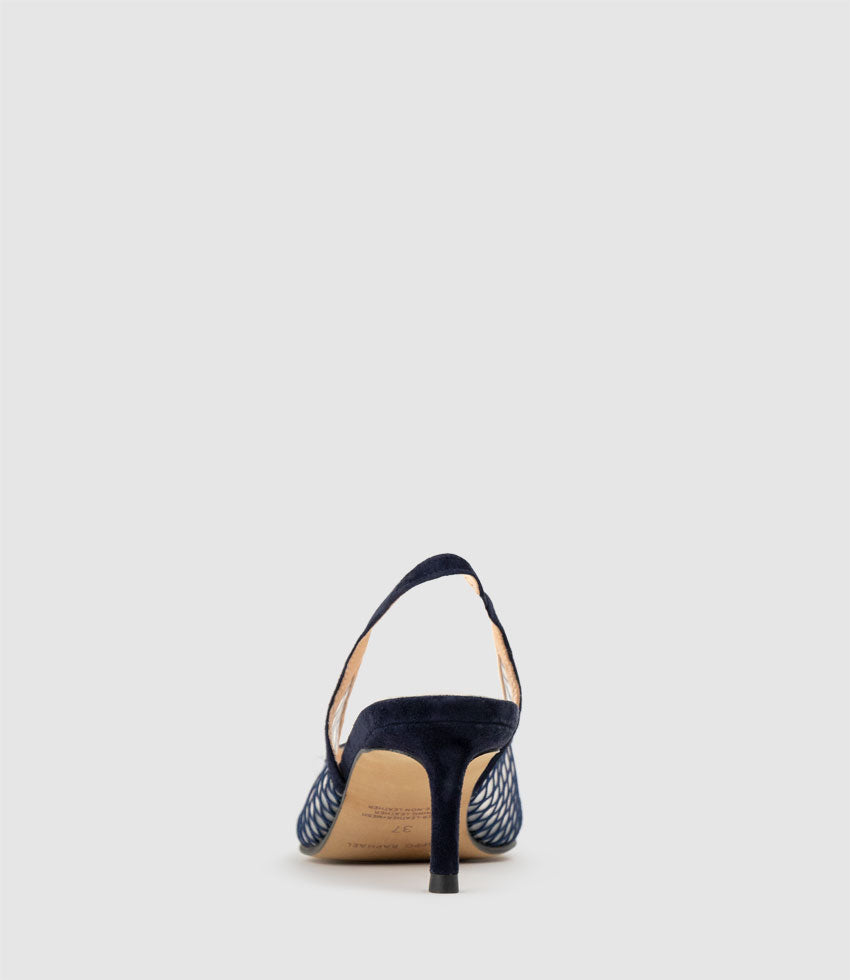 DAWN55 Mesh Slingback with Strap in Navy Suede - Edward Meller