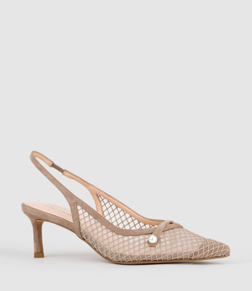 DAWN55 Mesh Slingback with Strap in Nude Suede - Edward Meller