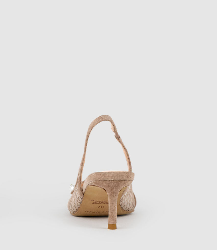 DAWN55 Mesh Slingback with Strap in Nude Suede - Edward Meller