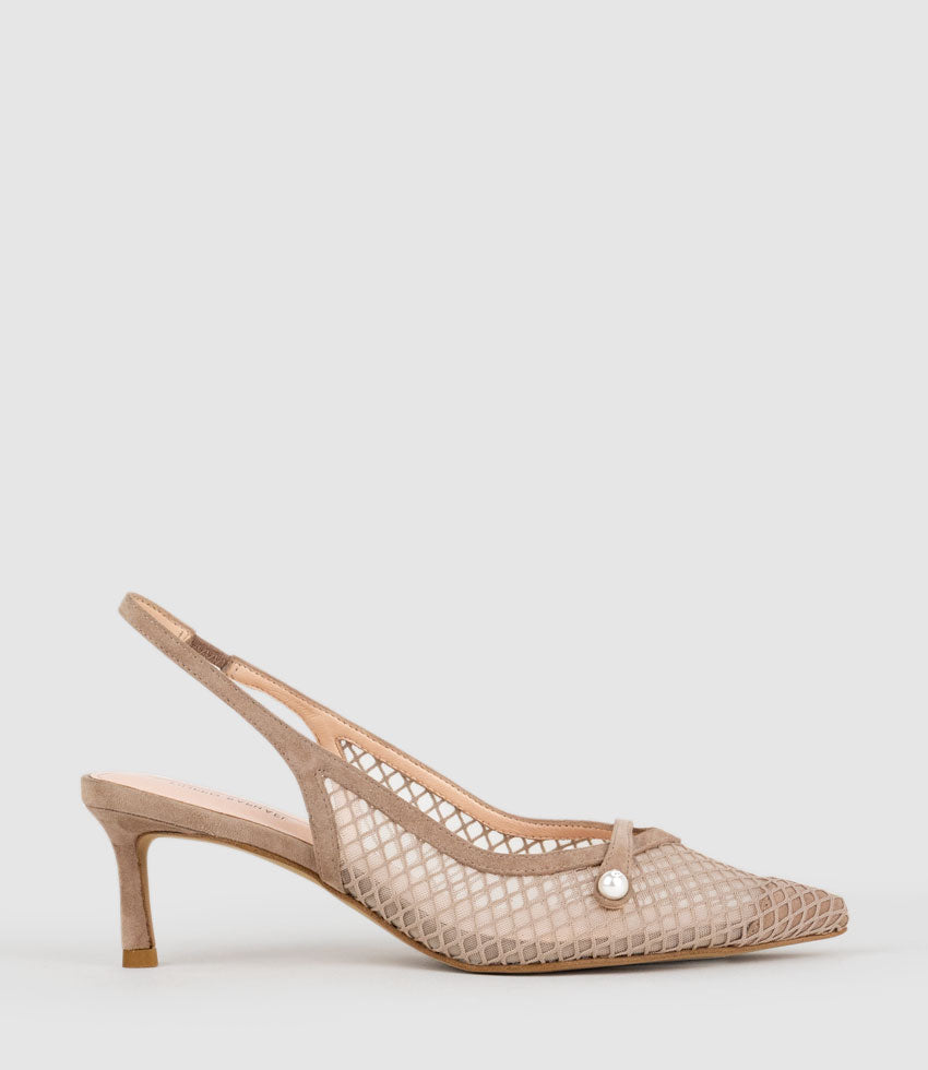 DAWN55 Mesh Slingback with Strap in Nude Suede - Edward Meller