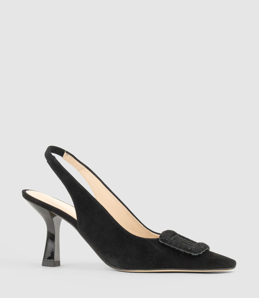 DELANEY80 Slingback with Ornament in Black Suede - Edward Meller