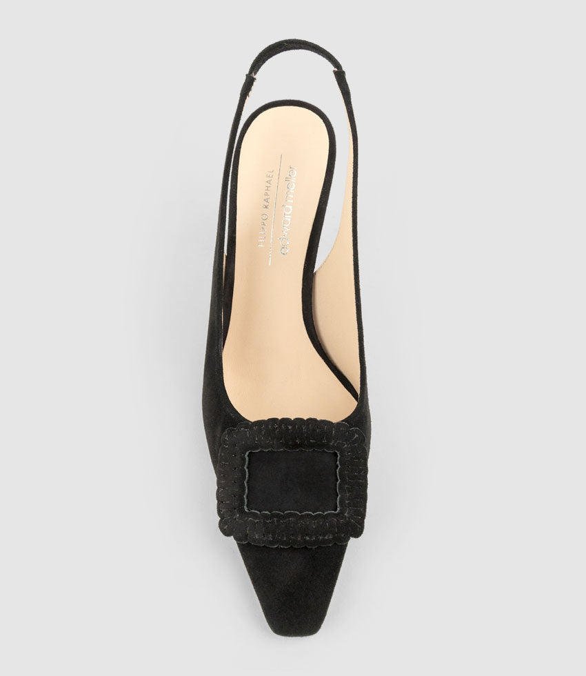 DELANEY80 Slingback with Ornament in Black Suede - Edward Meller