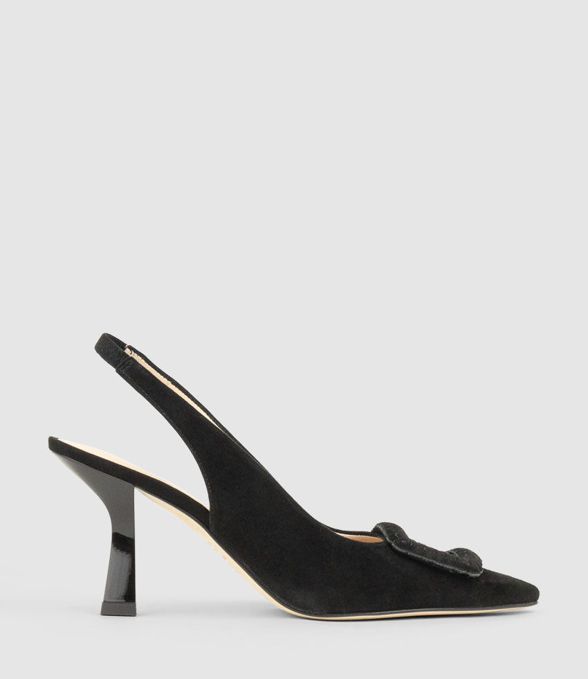 DELANEY80 Slingback with Ornament in Black Suede - Edward Meller