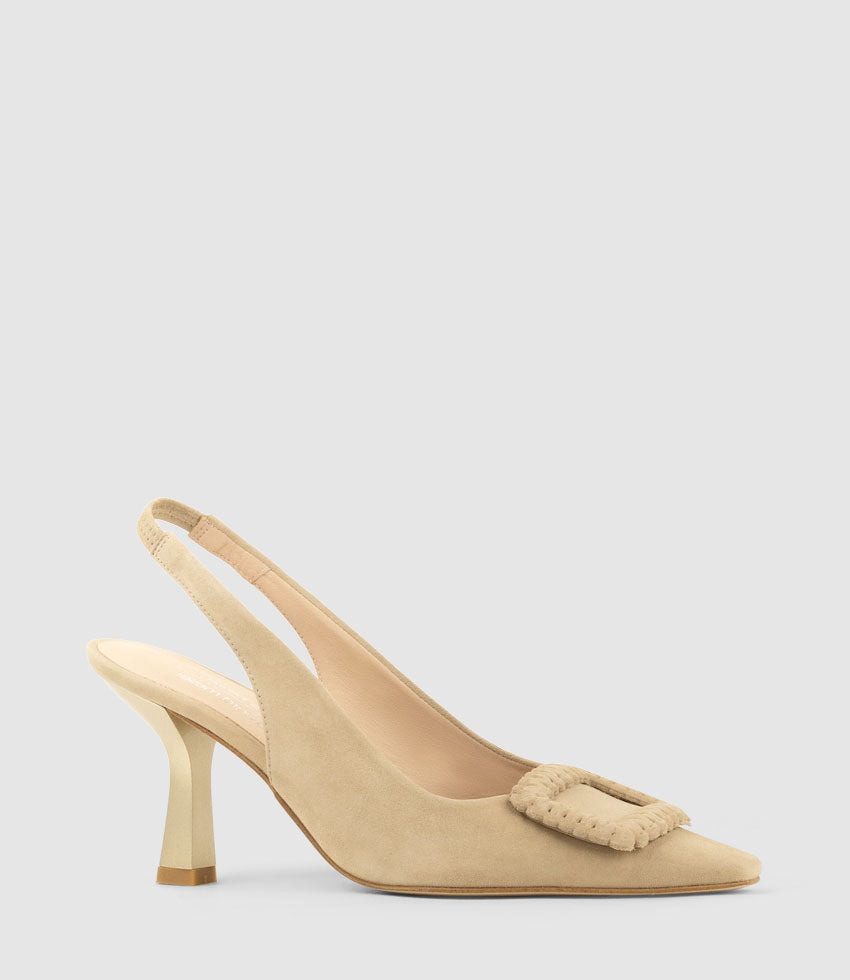 DELANEY80 Slingback with Ornament in Camel Suede - Edward Meller