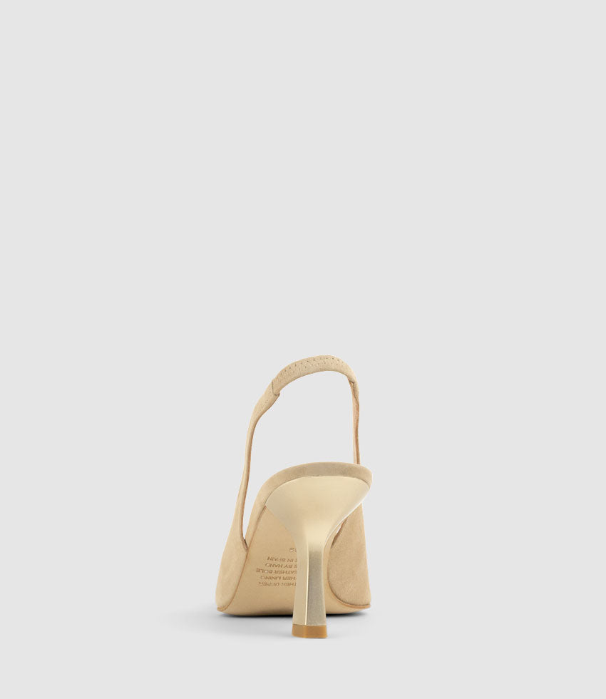 DELANEY80 Slingback with Ornament in Camel Suede - Edward Meller