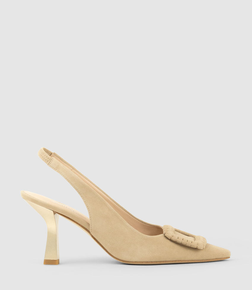 DELANEY80 Slingback with Ornament in Camel Suede - Edward Meller