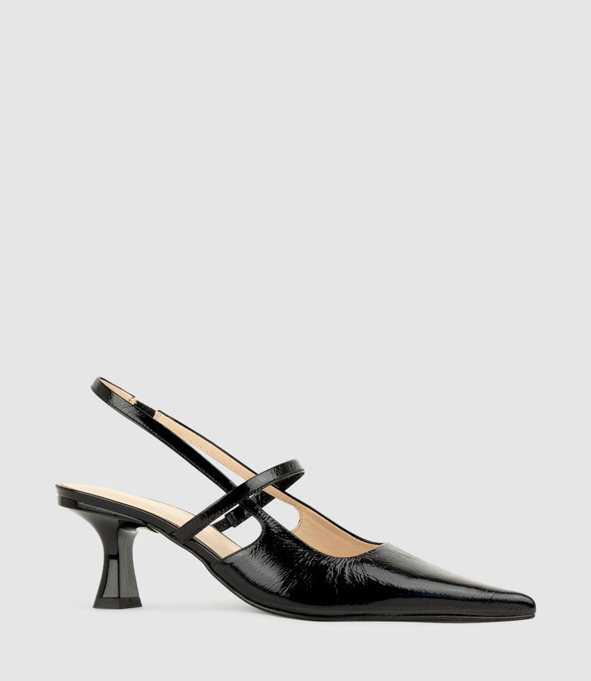 DEON70 Slingback with Strap in Black Crinkle Patent - Edward Meller