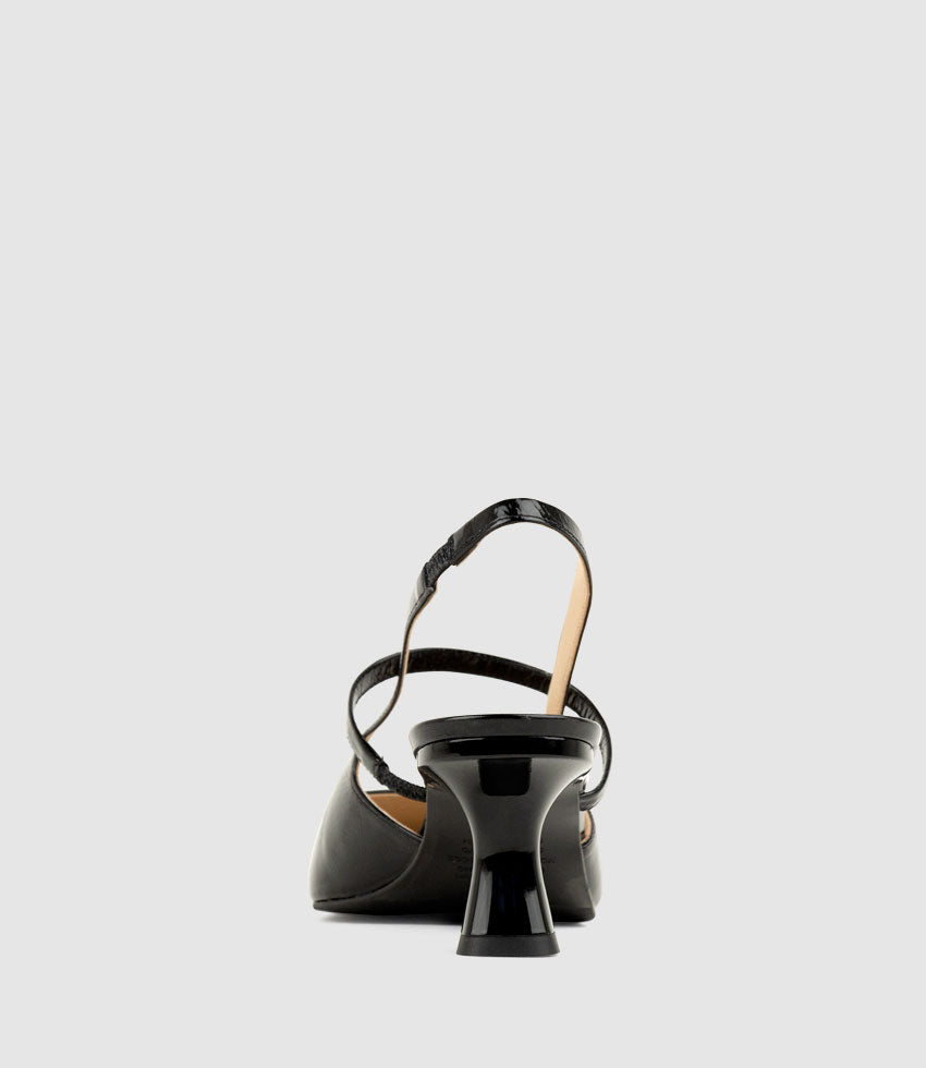 DEON70 Slingback with Strap in Black Crinkle Patent - Edward Meller