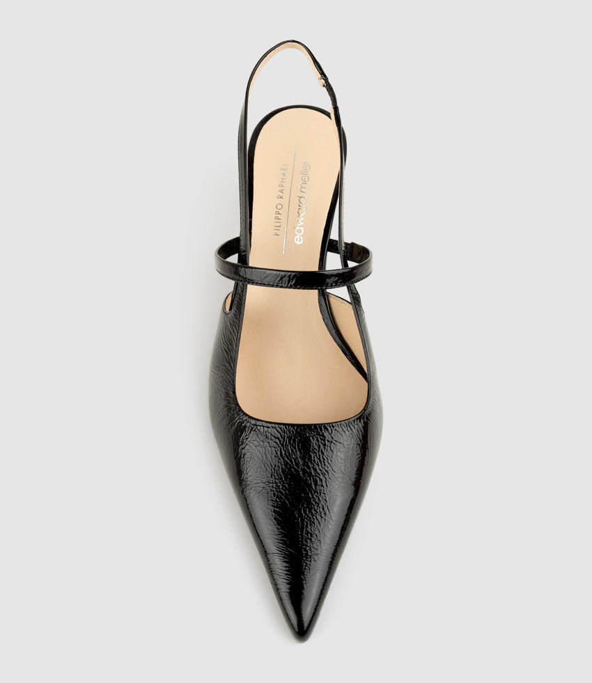 DEON70 Slingback with Strap in Black Crinkle Patent - Edward Meller