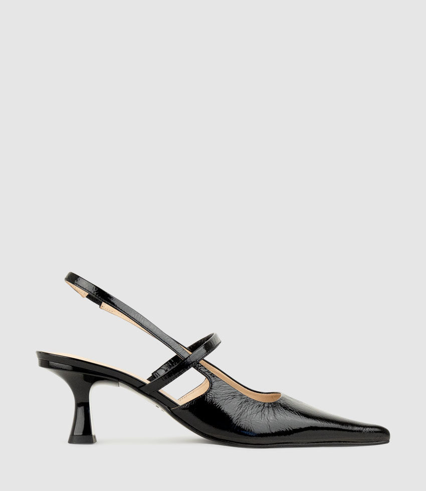 DEON70 Slingback with Strap in Black Crinkle Patent - Edward Meller