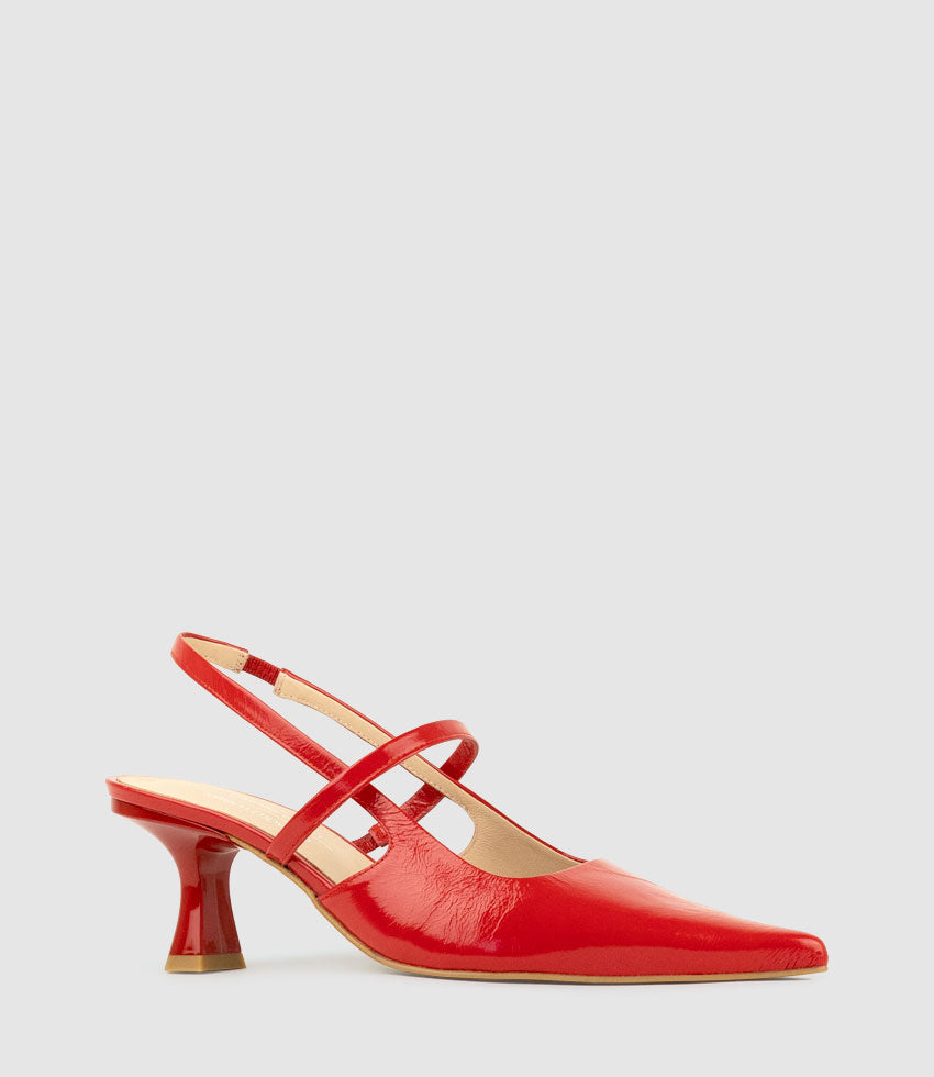 DEON70 Slingback with Strap in Red Crinkle Patent - Edward Meller