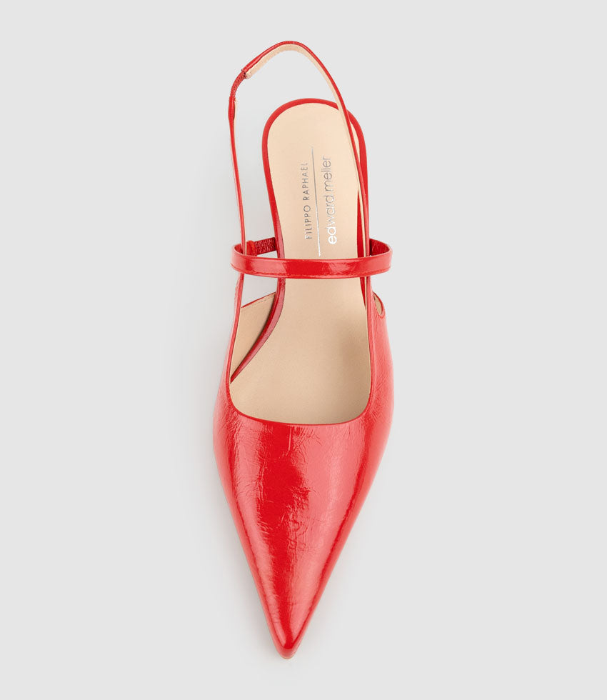 DEON70 Slingback with Strap in Red Crinkle Patent - Edward Meller