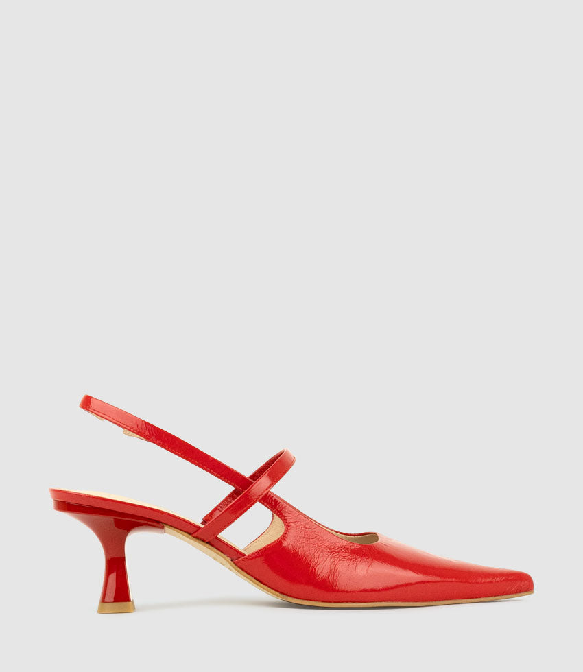 DEON70 Slingback with Strap in Red Crinkle Patent - Edward Meller