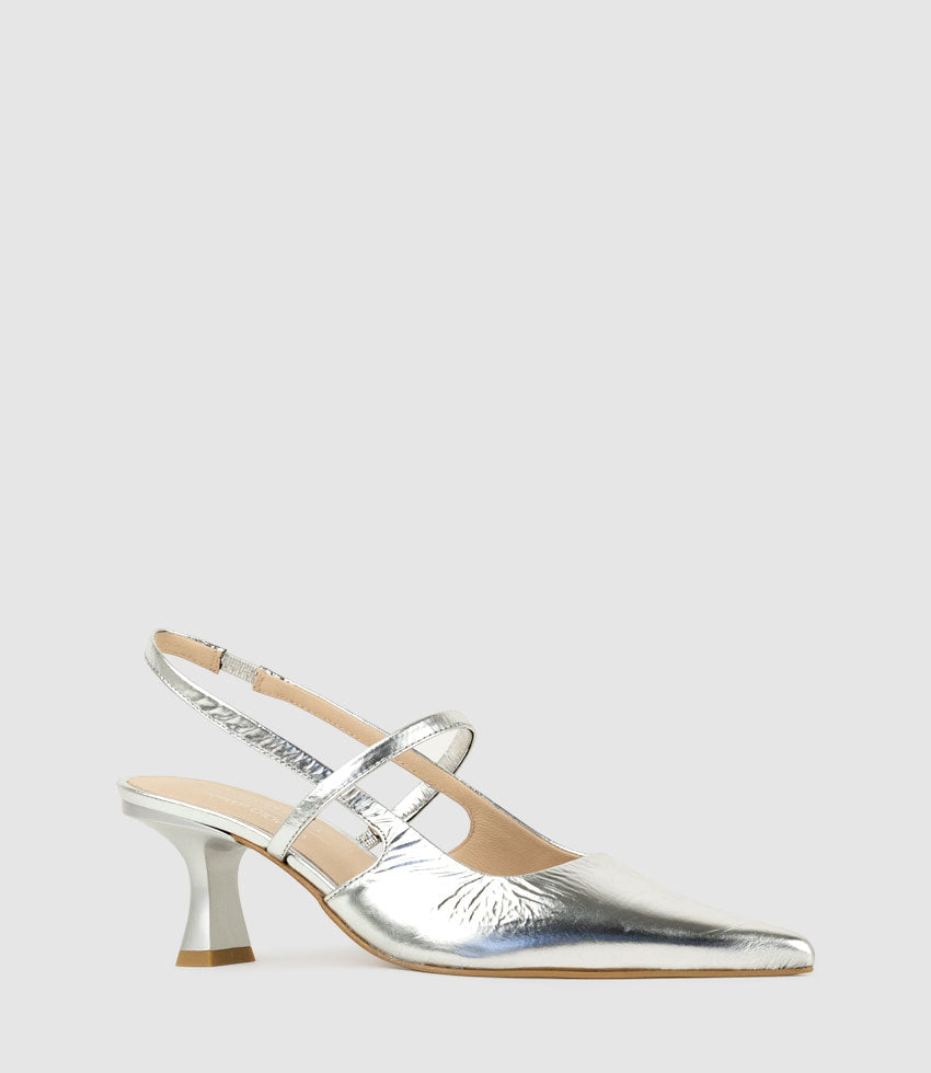 DEON70 Slingback with Strap in Silver Crinkle Patent - Edward Meller