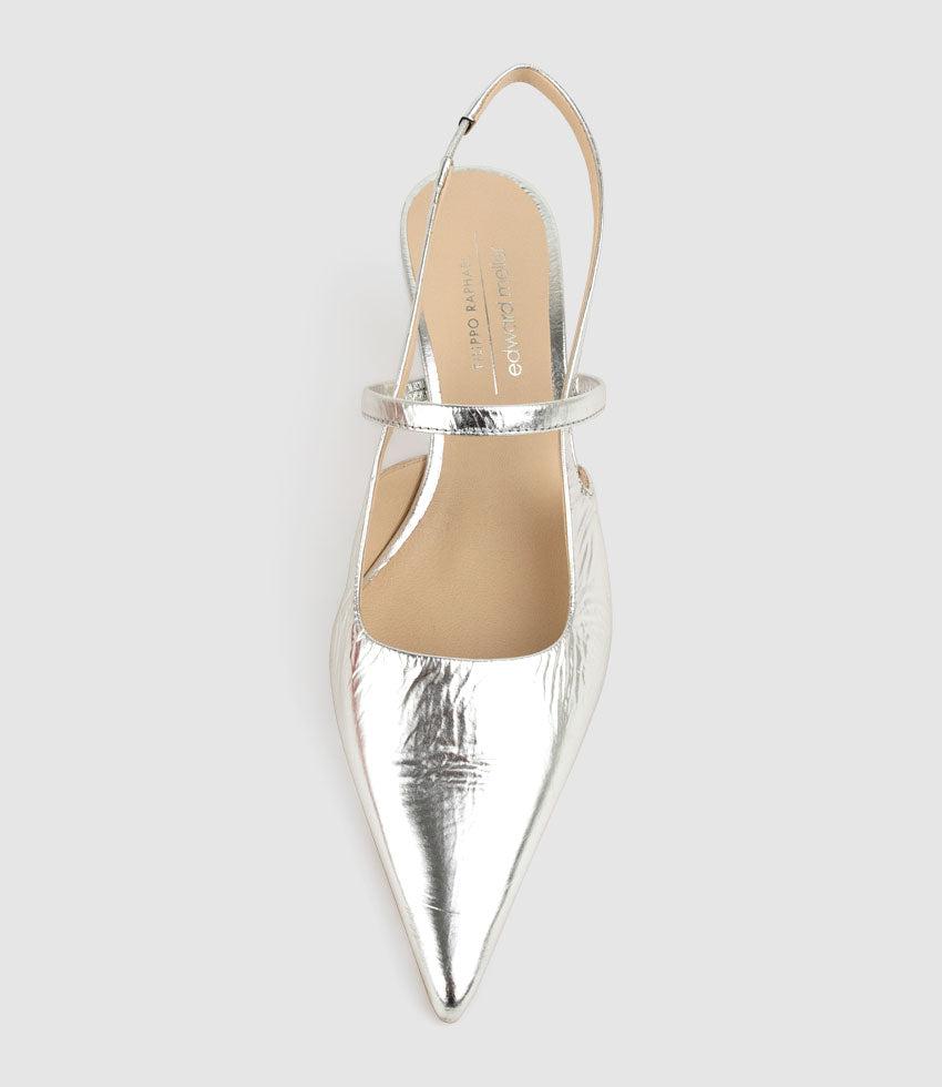 DEON70 Slingback with Strap in Silver Crinkle Patent - Edward Meller