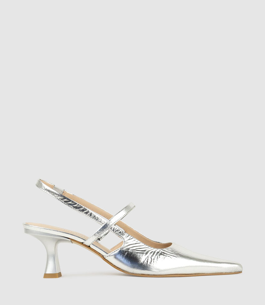 DEON70 Slingback with Strap in Silver Crinkle Patent - Edward Meller