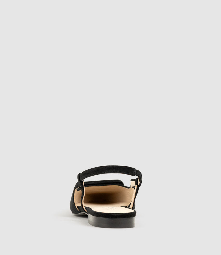 DESLING Flat Slingback with Ornament in Black Suede - Edward Meller