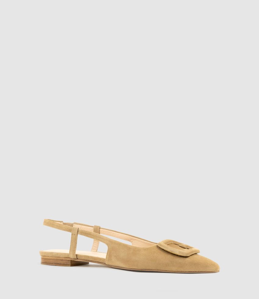 DESLING Flat Slingback with Ornament in Tan Suede - Edward Meller