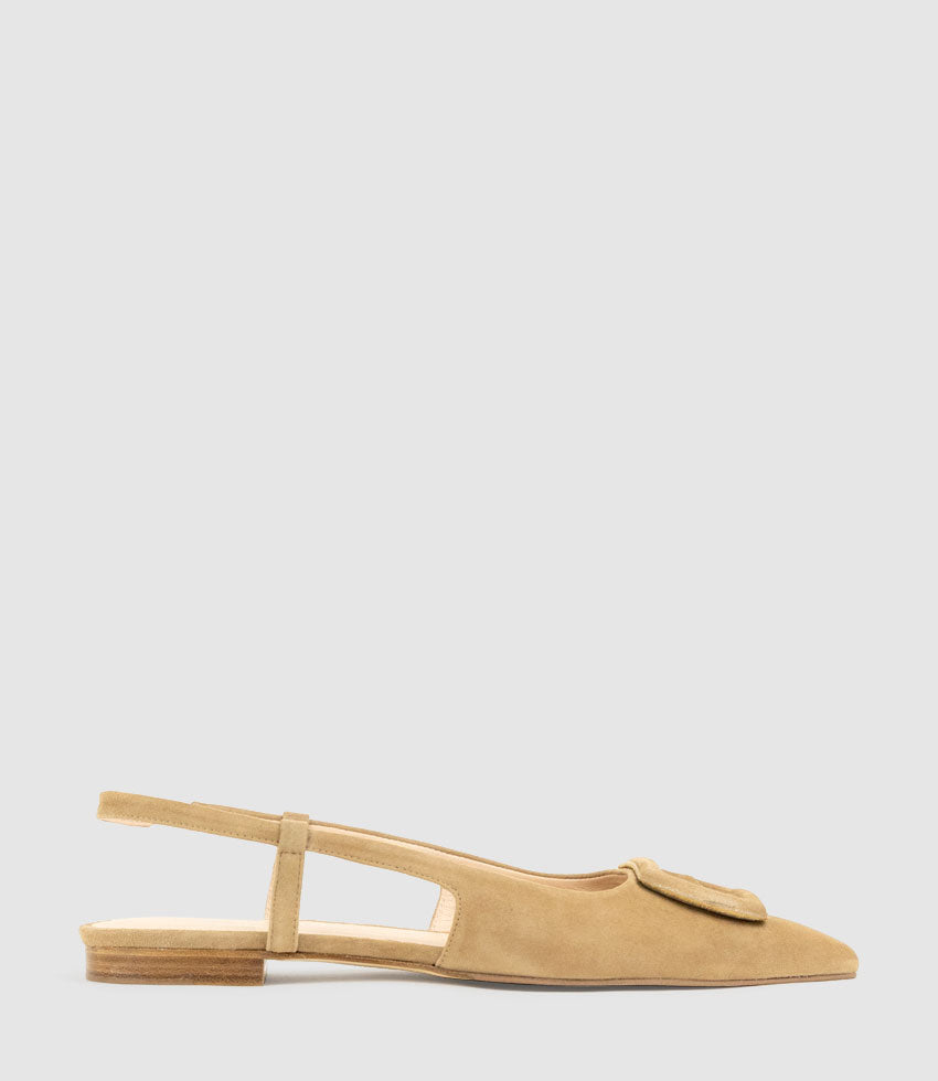 DESLING Flat Slingback with Ornament in Tan Suede - Edward Meller