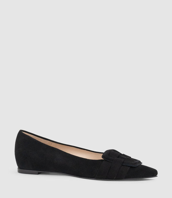 DESTRAFLAT Pointed Ballet with Buckle in Black Suede - Edward Meller