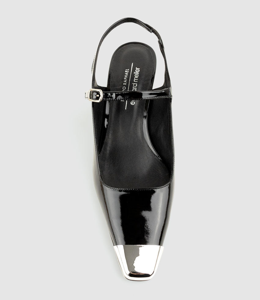 DEVINA60 Mary Jane Slingback Pump in Black Patent - Edward Meller