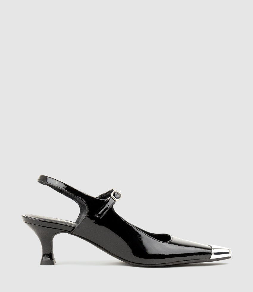 DEVINA60 Mary Jane Slingback Pump in Black Patent - Edward Meller