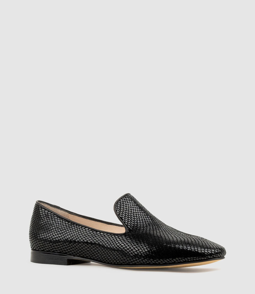 DEVLIN Smoking Slipper in Black Snake Suede - Edward Meller