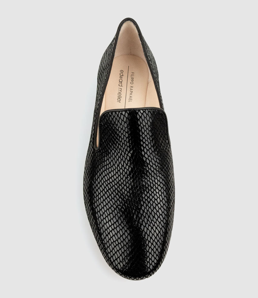 DEVLIN Smoking Slipper in Black Snake Suede - Edward Meller